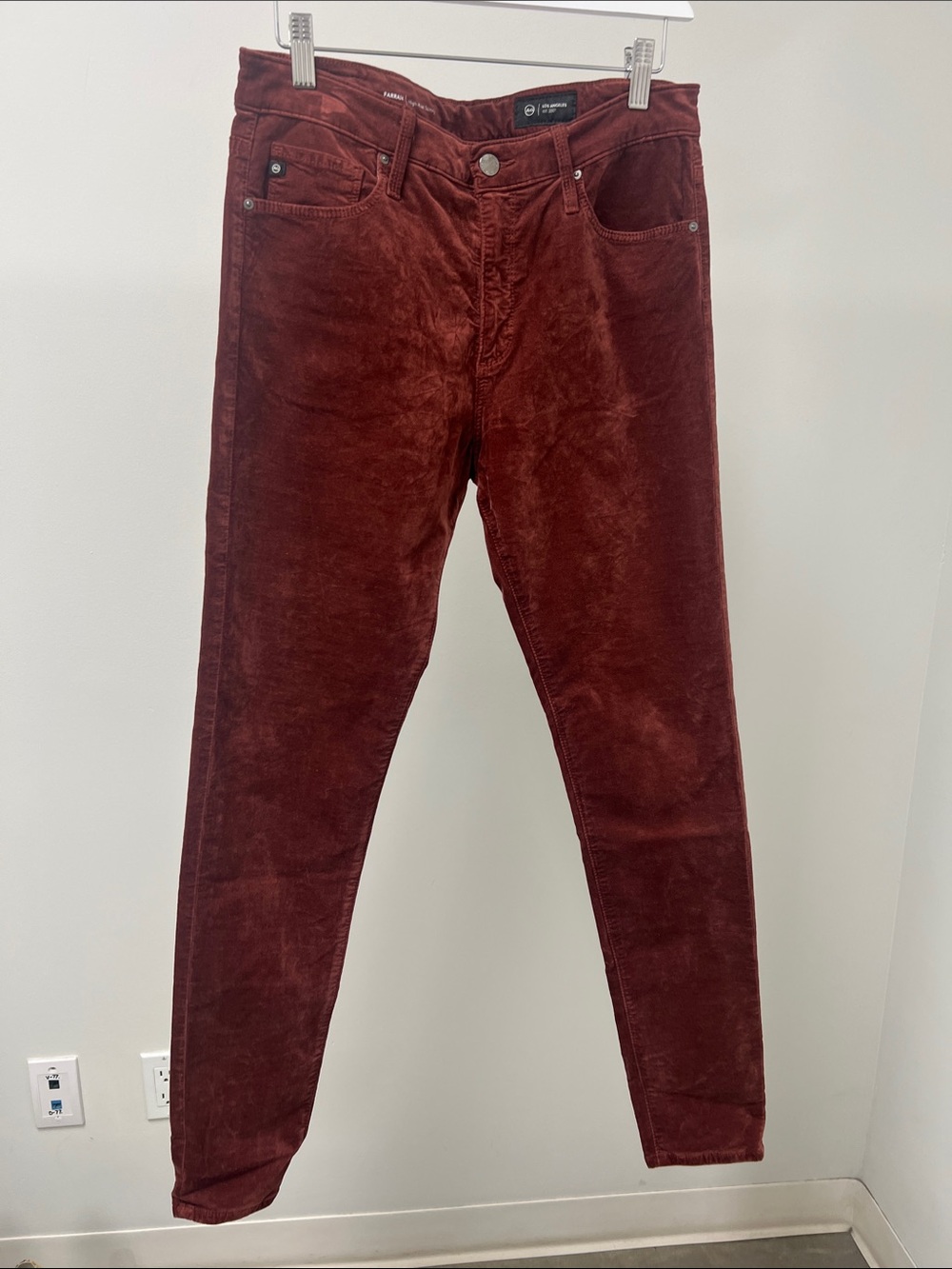 Ag Adriano Goldschmied Skinny velvet jeans in rusty burgundy